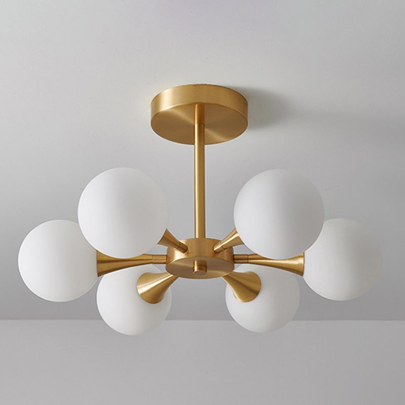 Opal Glass Globe Semi Flush Ceiling Lights Modern Style Multi Lights Semi Mount Lighting