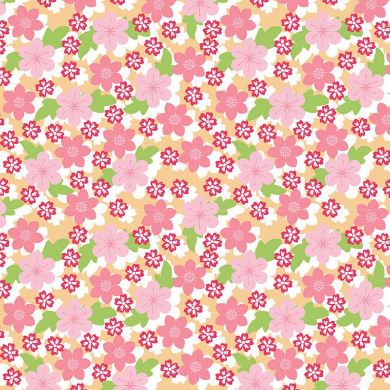 Contemporary Florets Wall Murals in Pink and Green Bedroom Wall Covering, Made to Measure