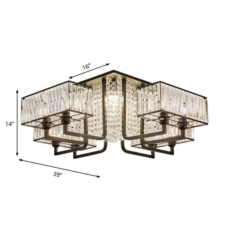 5/9/13 Lights Kubieke Semi-flush Light Modern Metal en Clear Crystal Ceiling Mounted Fixture in Black