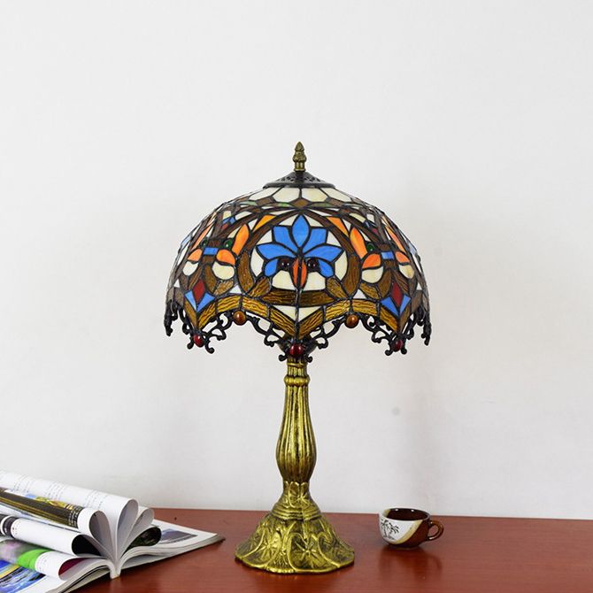 Lampada da comtore a forma di ciotola macchiata in vetro in stile tiffany leggero in multicolori