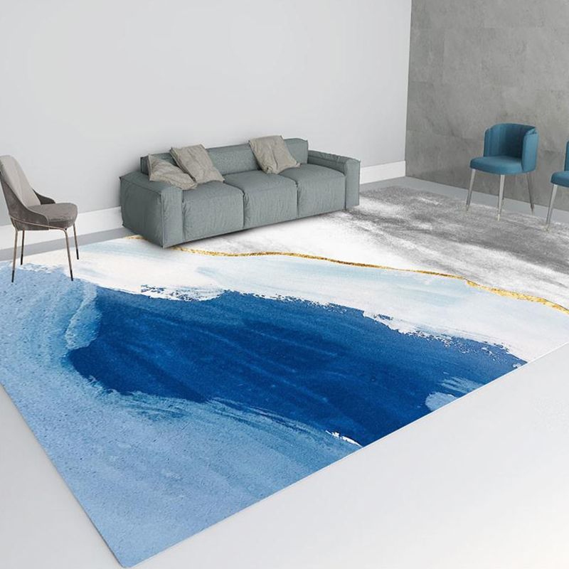 Trendy Watercolor Blooming Rug Multicolor Polyester Area Carpet Non-Slip Backing Rug for Living Room