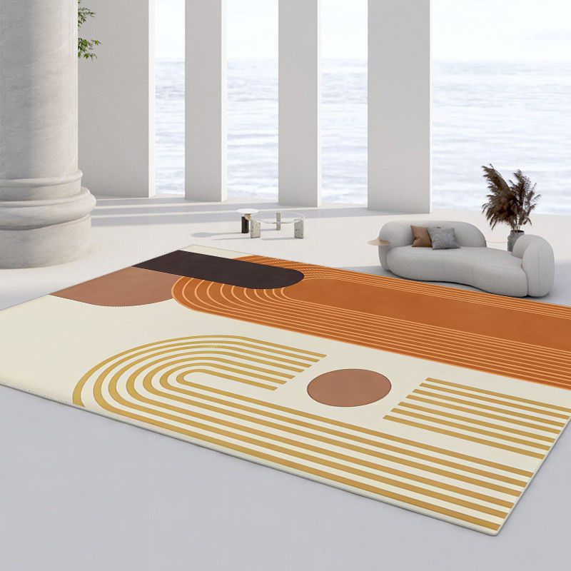 Apricot Color Block Carpet Polyester Modern Carpet Washable Carpet for Home Decor