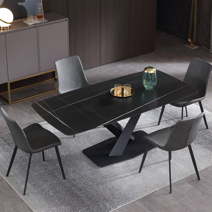 Industrial Black Table for Restaurant Rectangle Dining Table with Pedestal Base