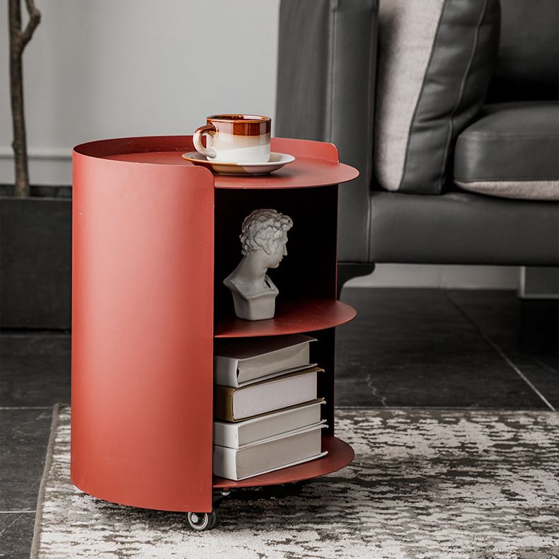 Mid-Century Round Side End Table Metal End Slide Table with Shelf