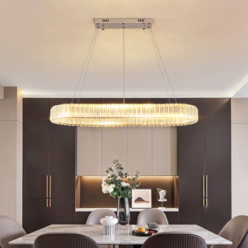 Minimalist Oblong LED Suspension Lamp Optical K9 Crystal Restaurant Hanging Island Light