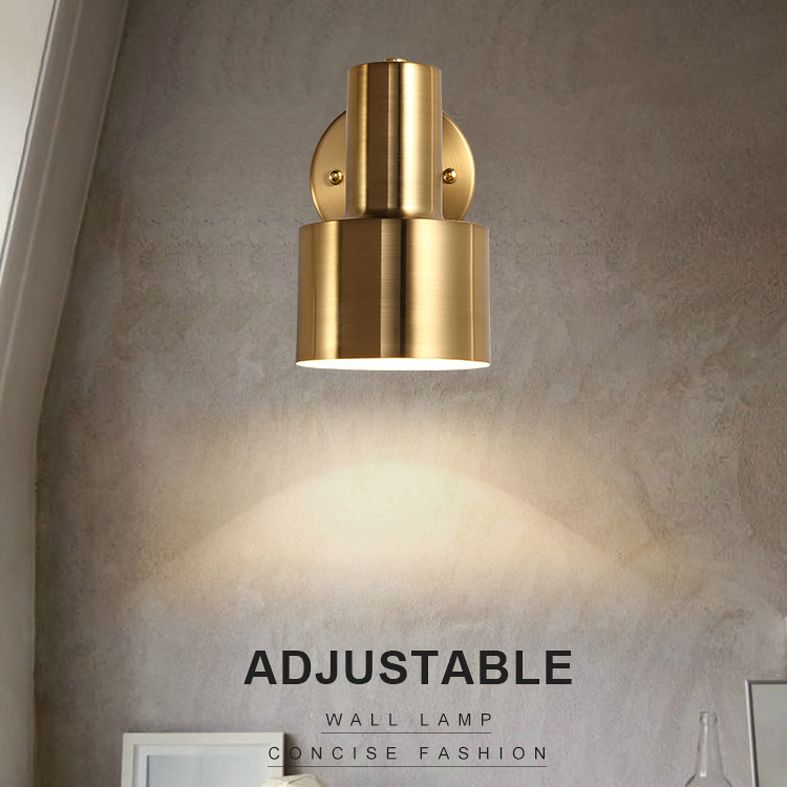 Cylinder Bathroom Wall Light Fixture Metal Modern Style Wall Light Sconce in Gold