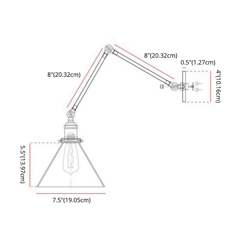Industrial Glass Shade Sconce Light Fixture Swing Arm Wall Lamp for Bedroom Restaurant