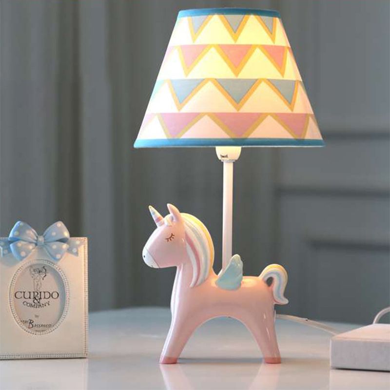 Modern Lovely Carousel Table Light One Light Resin Table Lamp with Tapered Shade for Kid Bedroom