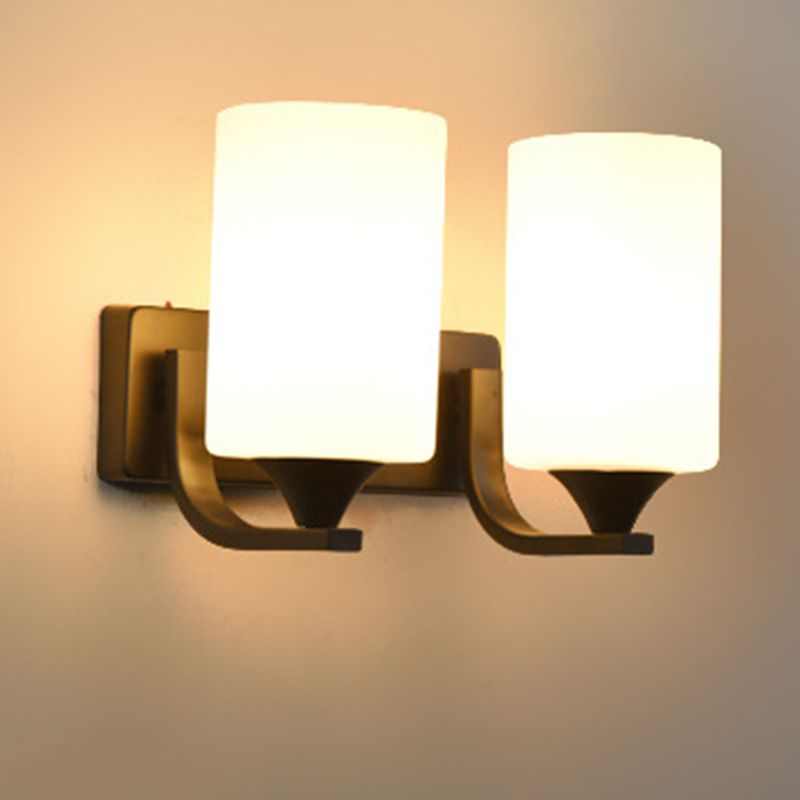 Industrial Vintage Sconce Light Fixtures Milk Glass Cylinder Vanity Wall Lamp Sconce