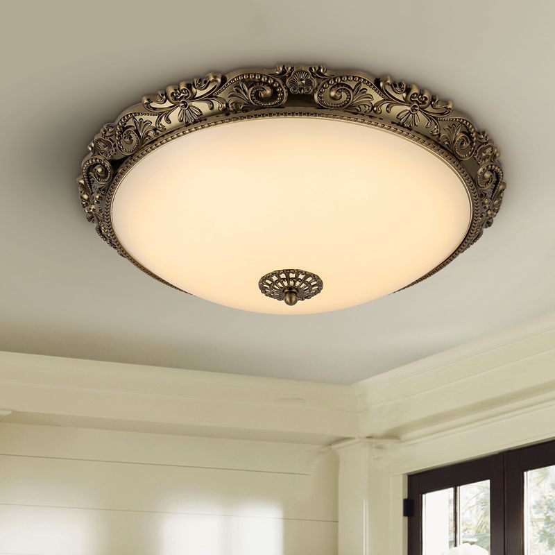 Brass Domed Ceiling Lamp Traditional White Glass 12"/16"/19.5" W LED Bedroom Flush Mount Lighting Fixture