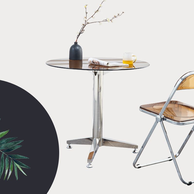 Round 3 Legs Minimalist Style Dining Table Three-Color Fixed Table of Glass