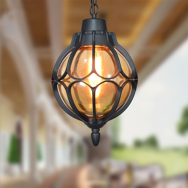 1 Licht 7 "/9"/11 "Weitkugel Anhängerlampe Vintage Bernstein Glashängung Lampe in Schwarz/Bronze/Gold