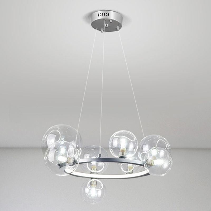 Almacina de vaso de vidrio creativo redondo LED LED Minimalismo Contemporáneo accesorio de iluminación con alambre de suspensión ajustable de 47 "