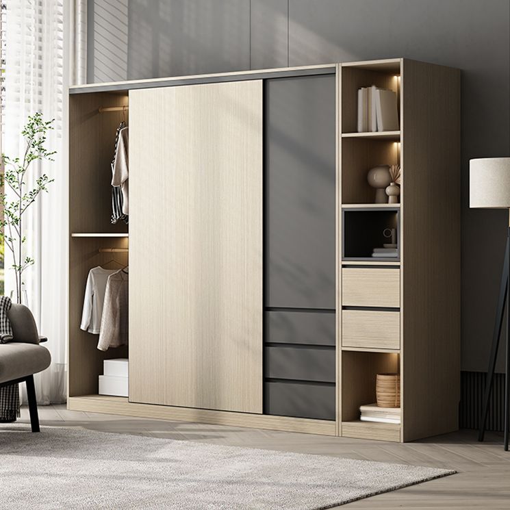 Engineered Wood Wardrobe Armoire Modern Sliding Door Wardrobe