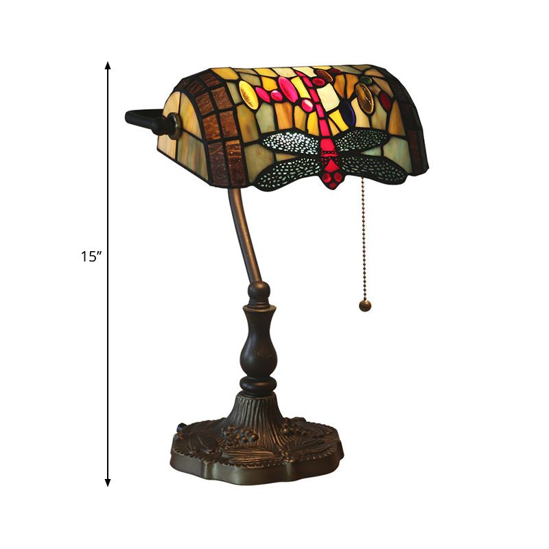 Mediterranean Dragonfly/Red Dragonfly Table Light 1 Light Stained Glass Nightstand in Bronze for Bedroom