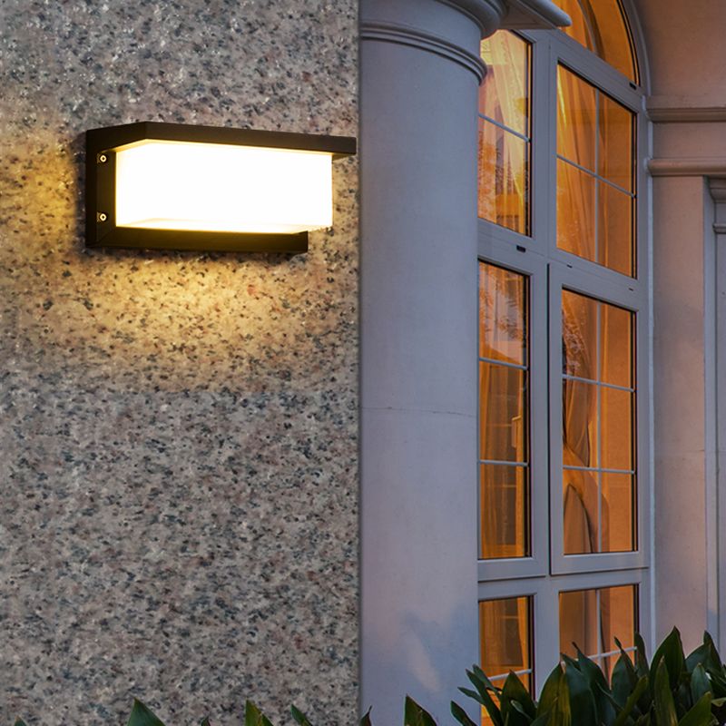Modern Metal LED Wall Sconce Rectangle Shape Wall Light with Acrylic Shade for Courtyard