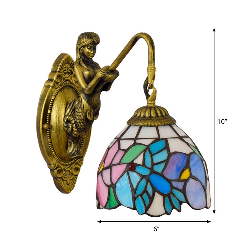 Blue-Pink Bowl Sconce Light Tiffany 1 Head Multicolor Stained Glass Wall Mounted Light