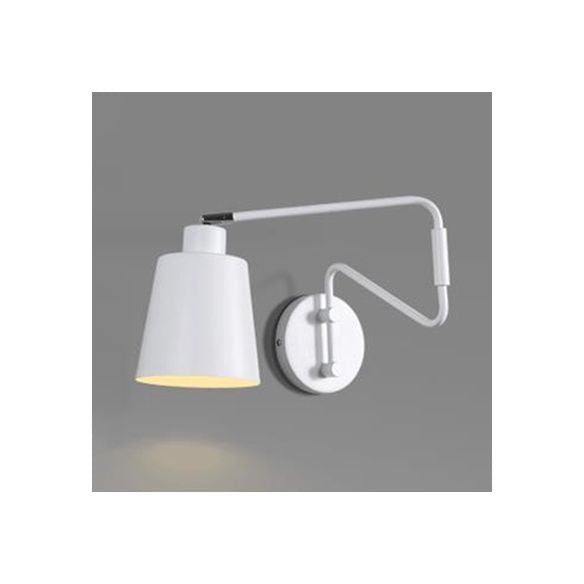 1 Bulb Wall Sconce Modern Style Bucket Metal Sconce Wall Lighting with Adjustable Arm in White for Corridor