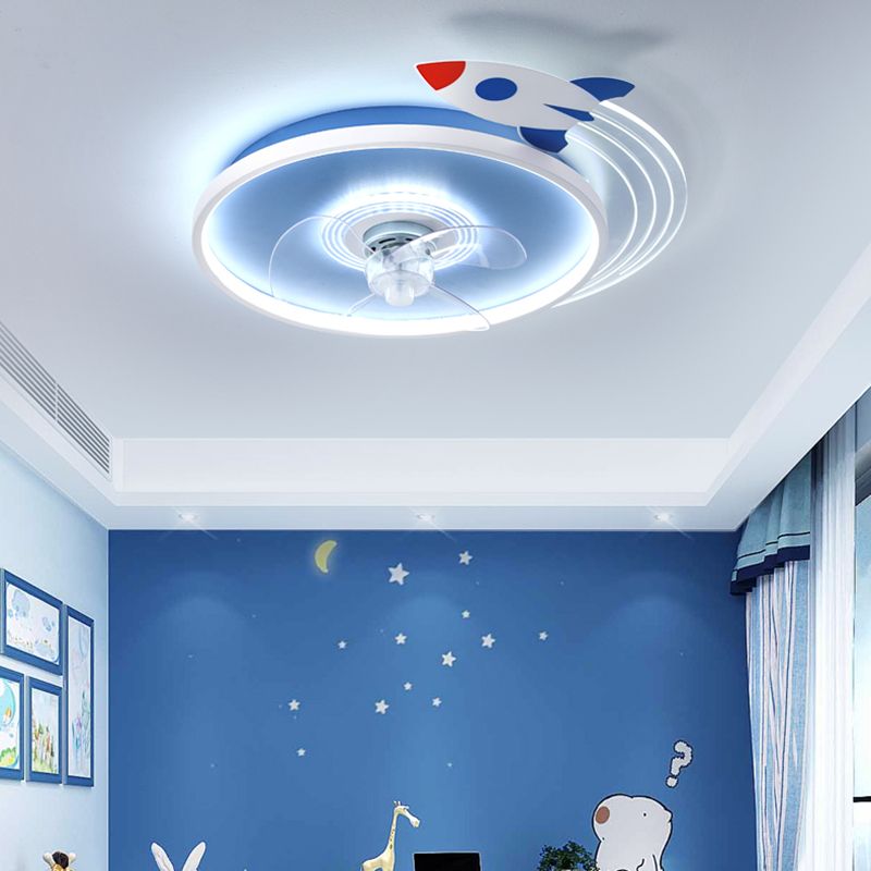 Unique Shape Ceiling Fixture Kids Style Metal 1 Light Ceiling Mounted Light in Blue