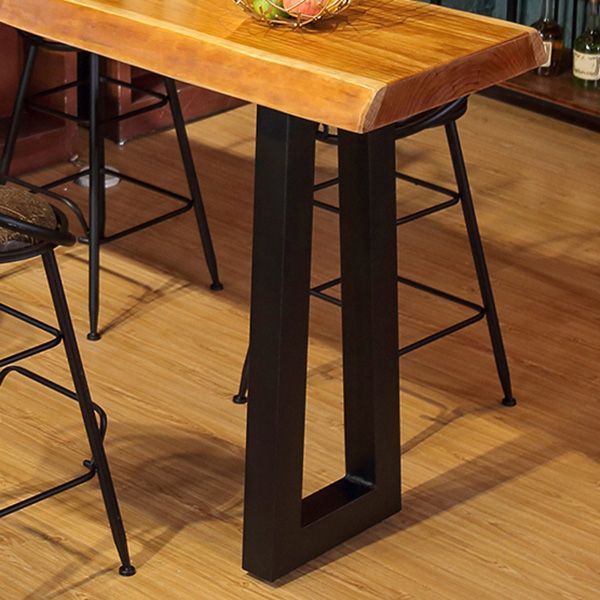 Wood Top Bar Table Rectangle Dining Table with Metal Base for Kitchen