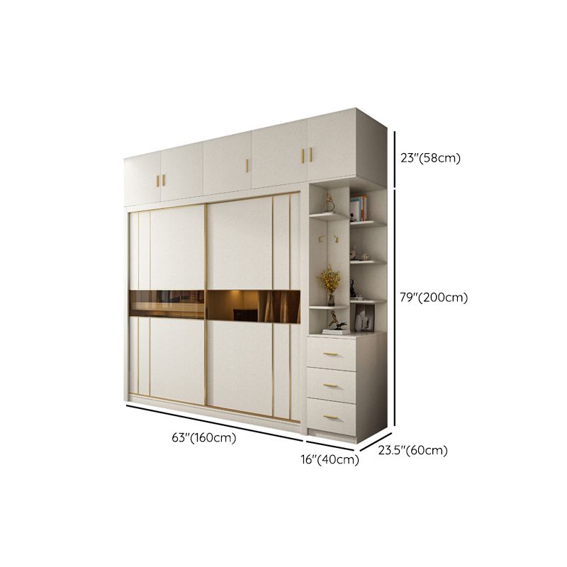 Manufactured Wood White Wardrobe Modern Cabinet with Sliding Doors