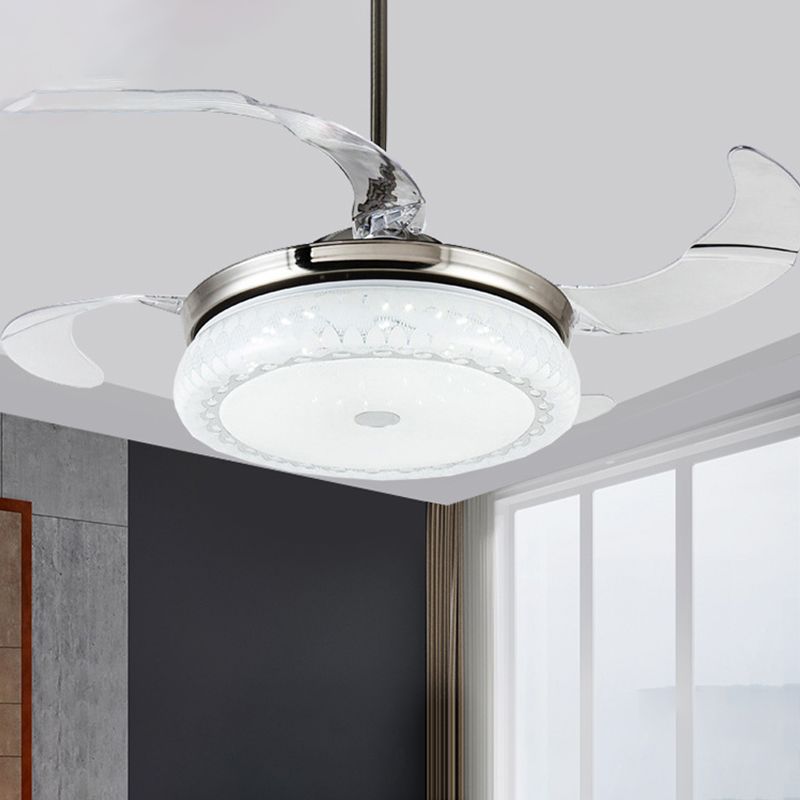 Zilver LED plafondventilator Lamp Modernisme Acryl Circulaire semi -spoeling Mount met 4 heldere messen voor woonkamer, 36 "/42" breed