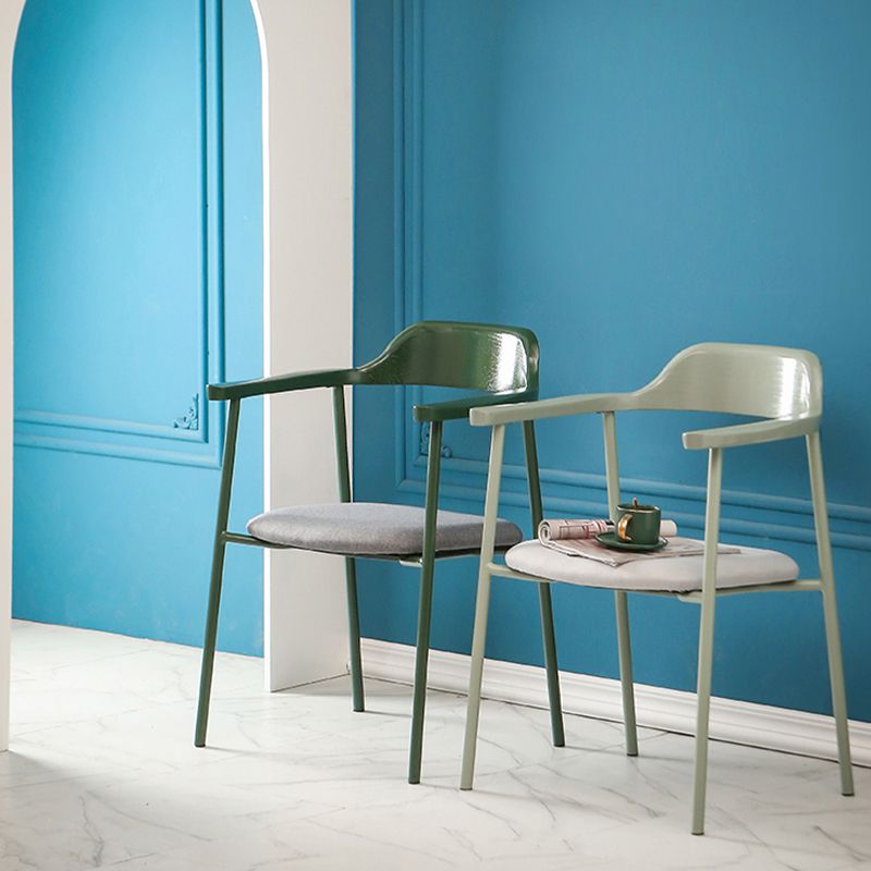 Industrial Indoor-Outdoor Chair Open Back Upholstered Dining Arm Chair