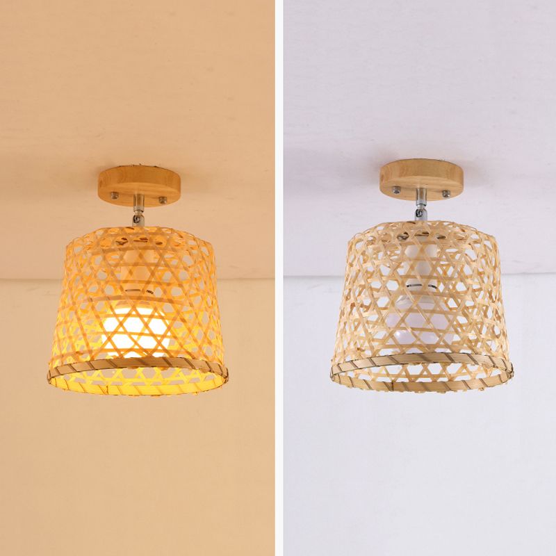 Asian Style Ceiling Lamp Bamboo Flush Mount Lighting for Hallway