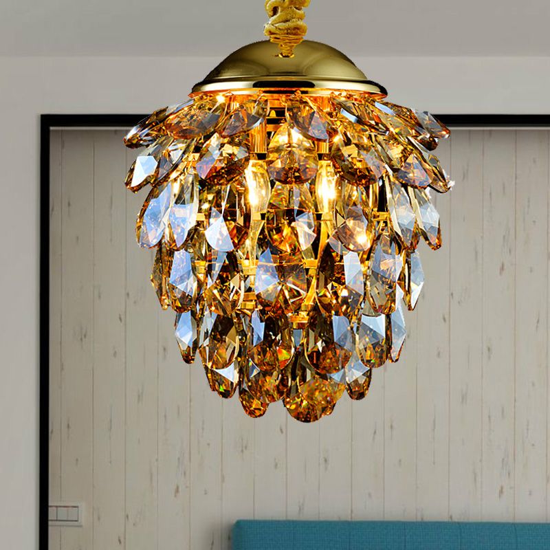 Pincone Crystal Plafond Pendant Light Modern Style 2 Lumières Black / Gold Chandelier