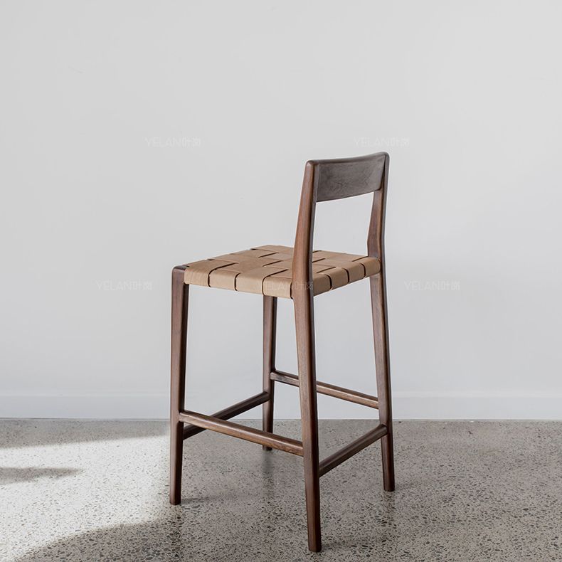 Contemporary Faux Leather 37.4-inch Bar Stool with Solid Wood Base