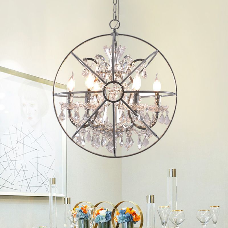 6 luci lampadario a pendente cristallino classico classico sala da pranzo in globo d'argento appiccicio