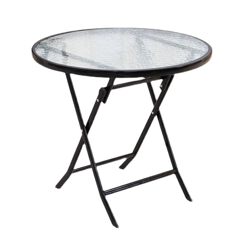 Industrial Tempered Glass Bistro Table Metal Frame Patio Table