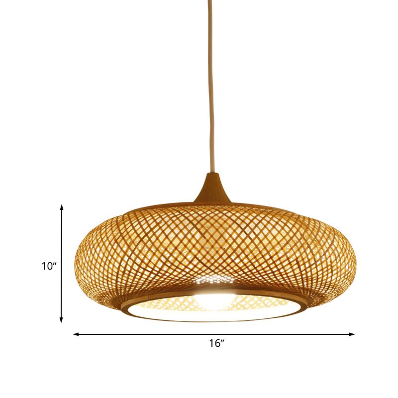 Modernisme Round Bamboo Pendent lampe 1 tête plafond suspendu plafond en beige pour le salon de thé