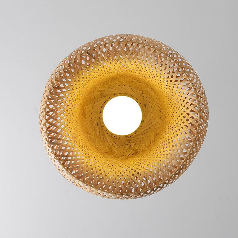 1-Light Beige Bamboo Suspended Lighting Fixture Asia Pendant Light Kit for Tea Room