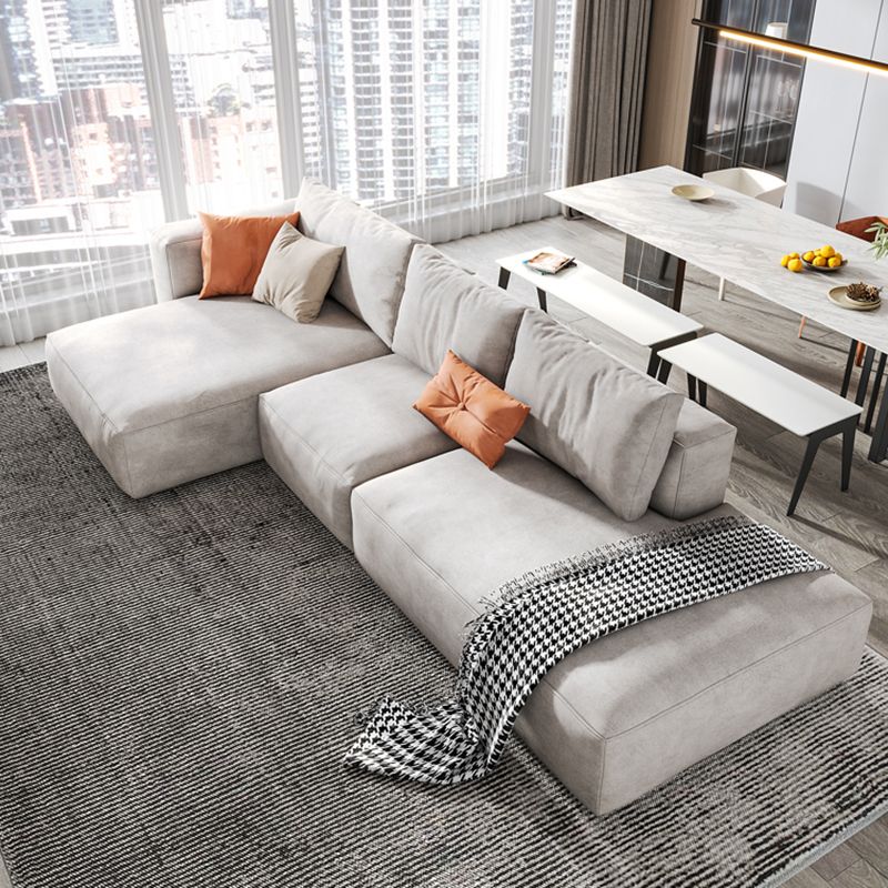Faux Leather Square Arm Sofa with Chaise Modern Loose Back Sofa in Gray