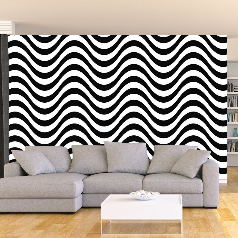 Customized Black and White Mural Wallpaper Mildew Resistant Geometry Wall Decor
