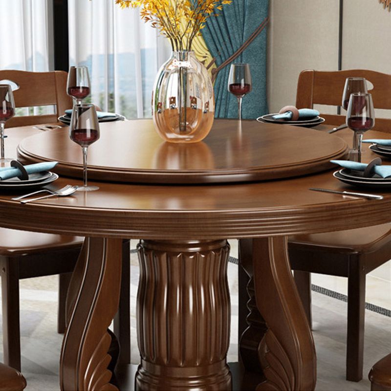 Contemporary Turntable Pedestal Dining Table Wood Dinner Table for Home
