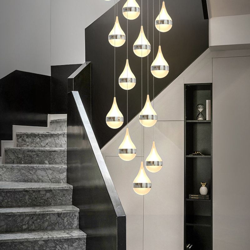 Lámpara de colgante de lágrima de hierro de hierro forjado de LED de lujo moderno con sombra acrílica