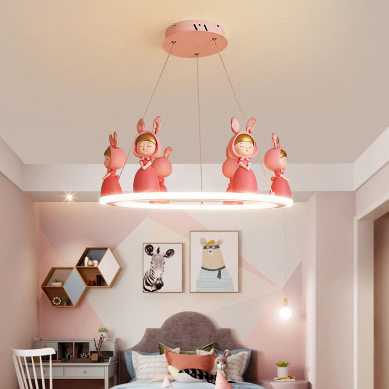 Acrylic Circular Suspension Light Kids Chandelier Lighting with Decorative Figurine for Nursery