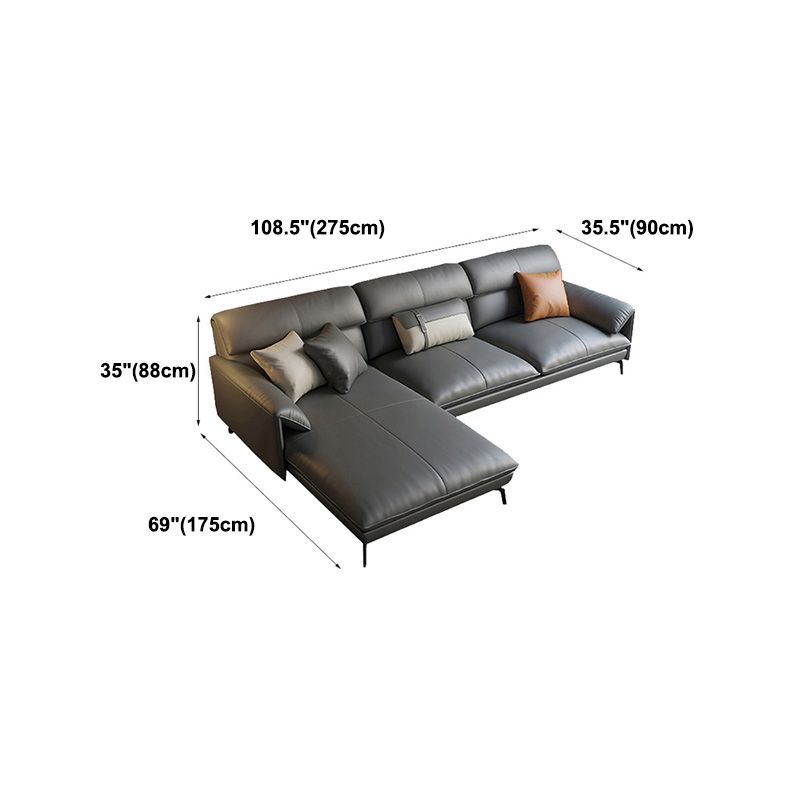 Genuine Leather Sectional Dark Gray Pillow Top Arm Sectional for Living Room