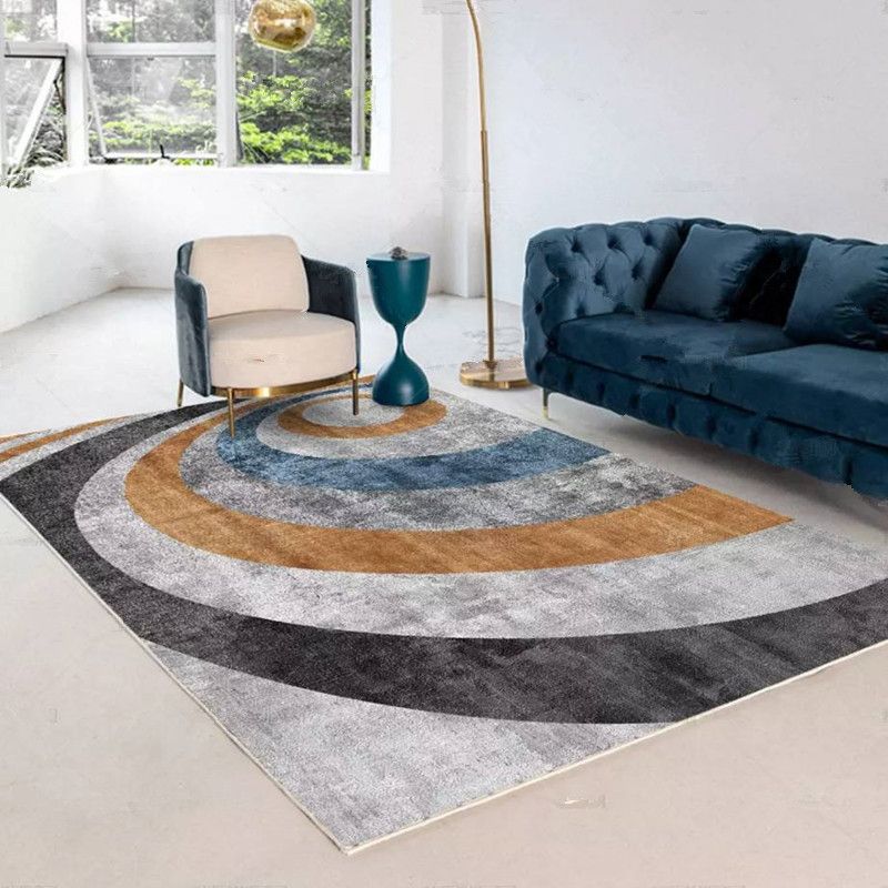 Yellow Geometric Print Area Rug Modern Polyester Area Carpet Non-Slip Backing Rug for Living Room