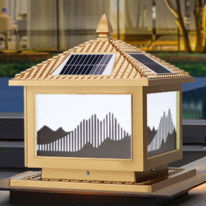 Modern Pillar Light Metallic LED Solar Lighting Fixture for Garden