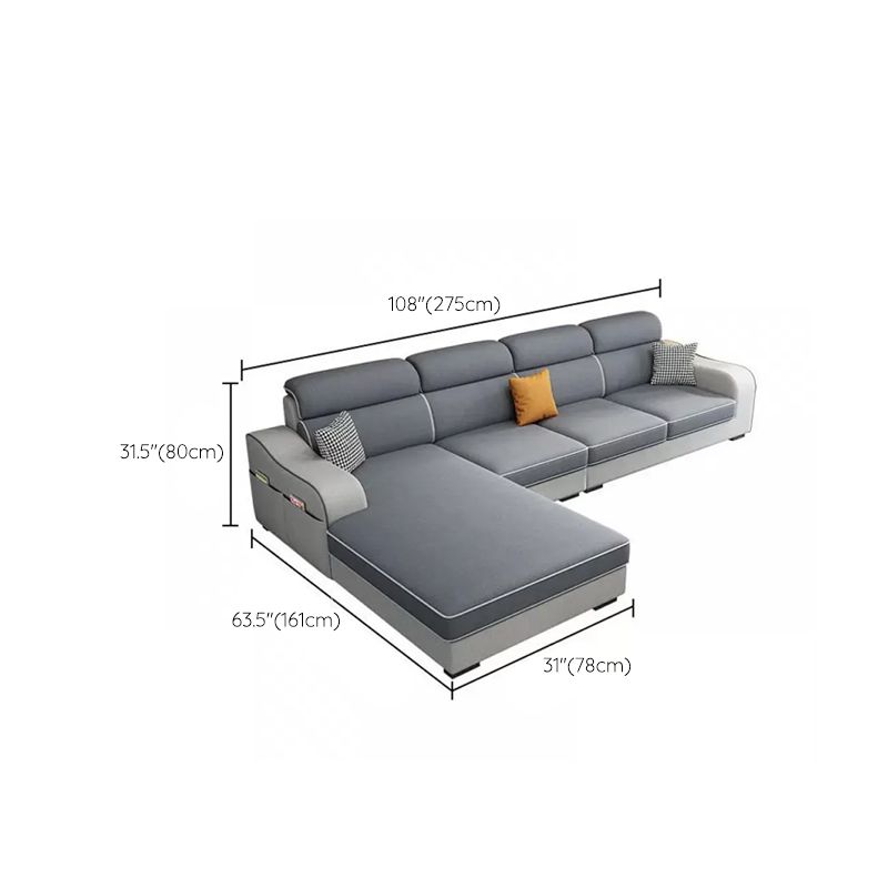 Blue L-Shape Sectional Sofas Living Room Square Arm Sectional Couch