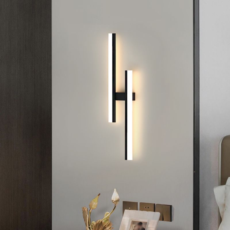 Forma lineal Luz de pared de metal Estilo moderno 2 luces Luz de montaje de pared Luz de luz en negro
