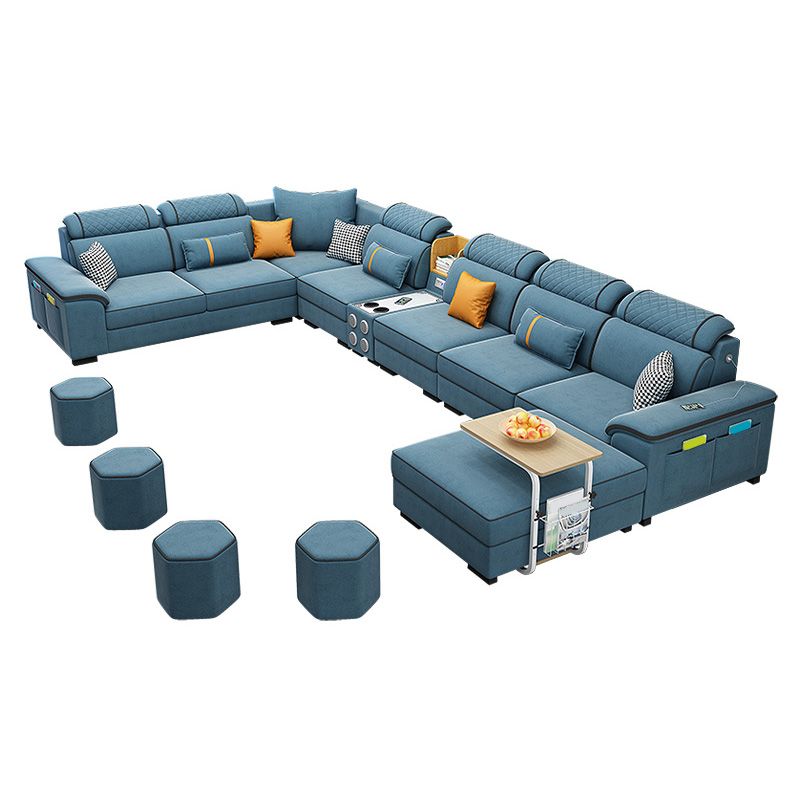 U-Shaped Velvet and Faux Leather Modular Furniture Sectionals for 7 People