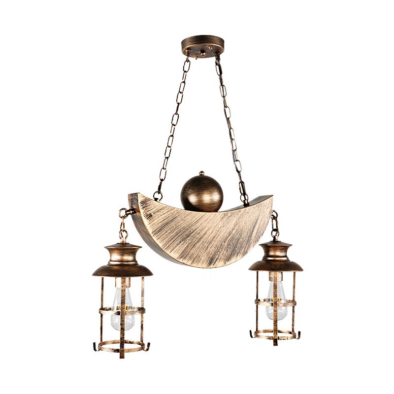 Pendre de salon en cage Chandelier rétro Métal industriel 2 lumières Gold / Silver suspendu