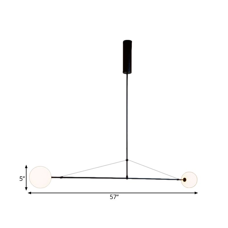 2 Heads Indoor Pendant Light Fixture with Global White Glass Shade Minimalist Black Chandelier Lamp