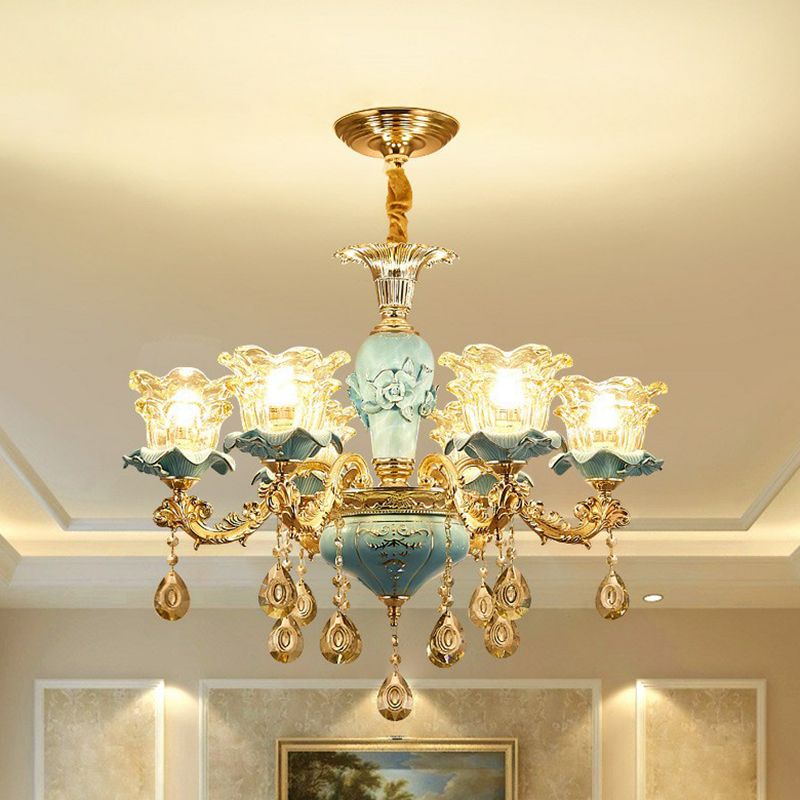 Blau geschichtete Blume auf Kronleuchter traditioneller klarer Kristallglas Schlafzimmer Suspension Licht
