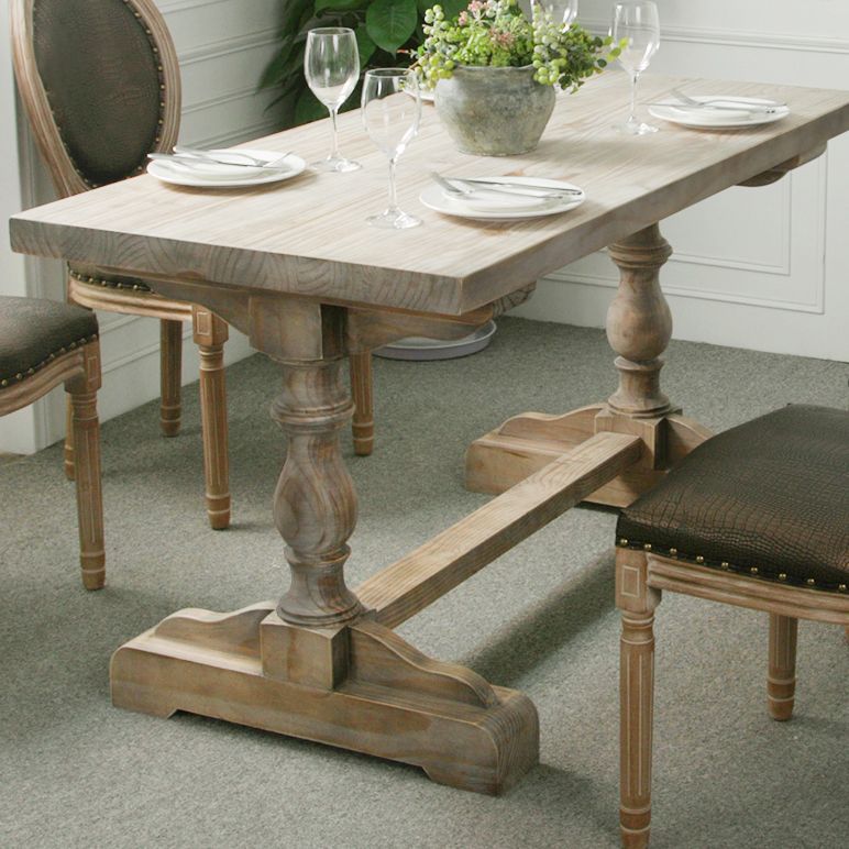 Solid Wood Dining Table Modern Rectangular Table with Trestle Base