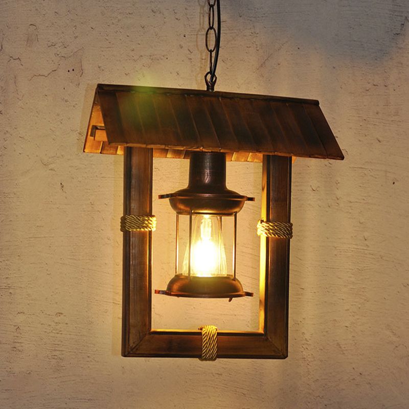 Bulbe simple bambou rectangulaire rétro suspendu lumière nautique de style kérosène modélisation de lampe suspendue lampe